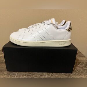 Adidas White Leather Sneakers with Leopard Heel